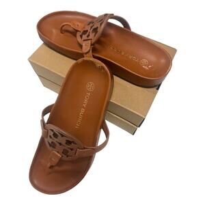 Tory Burch Miller Cloud Sandals Women's Size 6.5 Brown Logo Thong Slip On Shoes